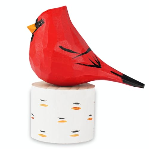 VIPbuy Handmade Wood Bird Figurines, Hand Carved Painted Wooden Bird Ornaments Crafts Home Office Desktop Decor Gifts (Male Cardinal)