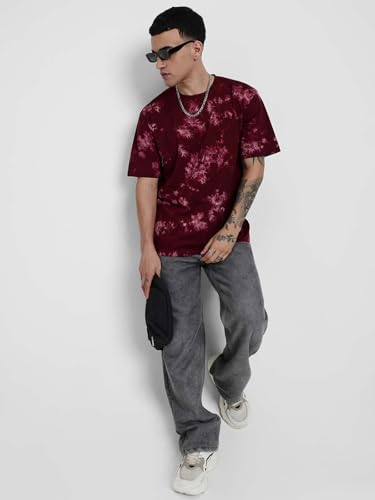 Image of Veirdo 100% Pure Cotton Round Neck Oversized Baggy Fit Drop Shoulder Cool & Cozy Tie & Dye Round Half Sleeve T-Shirt for Men (Sizes: S to 2XL)