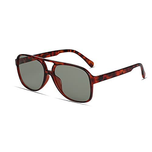 Freckles Mark Vintage Retro 70s Sunglasses for Women Men Classic Large Squared Aviator Frame UV400 Trendy Orange Glasses, Sage Green/Tortoise, oversize