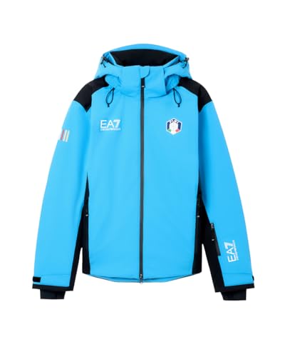 Traspirante 20000 g/m2/24hrs Emporio Armani EA7 Giacca da sci Collezione FISI in tessuto tecnico PROTECTUM7 ed imbottitura in STRATUM7 (IT, Testo, XL, Regular, Regular, Ibiza Blue Fisi)