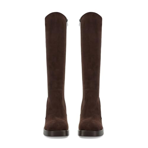 Image of SOVANYOU Black Leather Boots Platform Boots for Women Fashion Square Toe Chunky Block Heeled Boots Side Zip