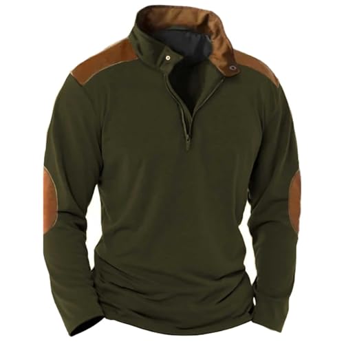 Sudadera de manga larga con cuello de retazos vintage para hombre, cremallera de 1/4, para otoño e invierno, cálida ropa deportiva al aire libre, verde, XXL