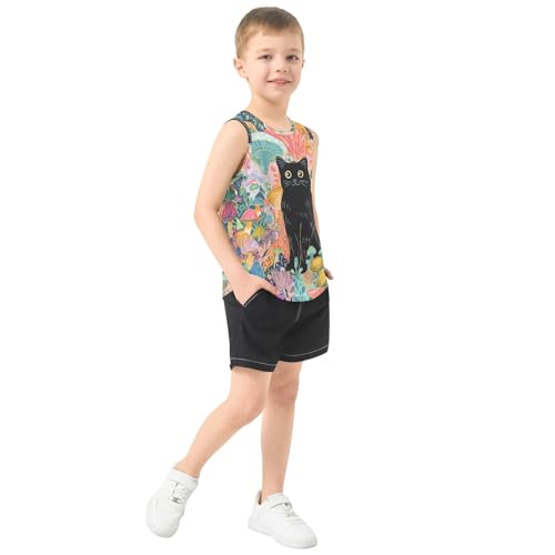 Boys' Tank Top Shirt Colorful Mushroom Black Cat Sleeveless T-Shirts4