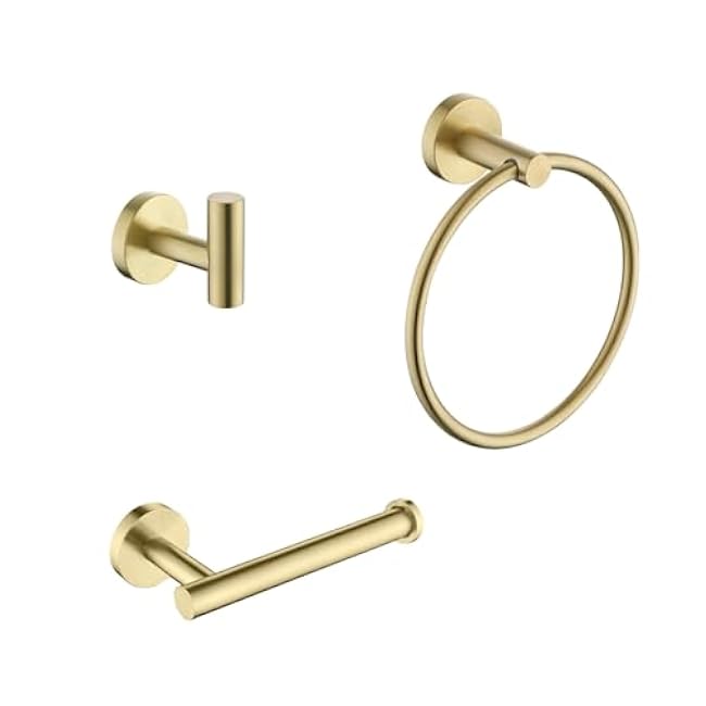 3-Piece Bathroom Hardware Set for a Stylish and Tidy Space, Brushed Gold Stainless Steel, Any Room