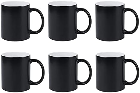 Nubaka Color Changing Sublimation Mugs, Black Sublimation Mugs, Porcelain Black Coated Magic Mugs Classic Drinking Cups, Mugs for Cappuccino, Espresso, Latte, Milk, Tea, Mug DIY Gifts，Set of 6