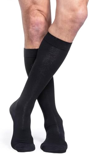 SIGVARIS Mens Essential Cotton 230 Closed Toe Calf-High Socks 20-30mmHg - Black - Large Long