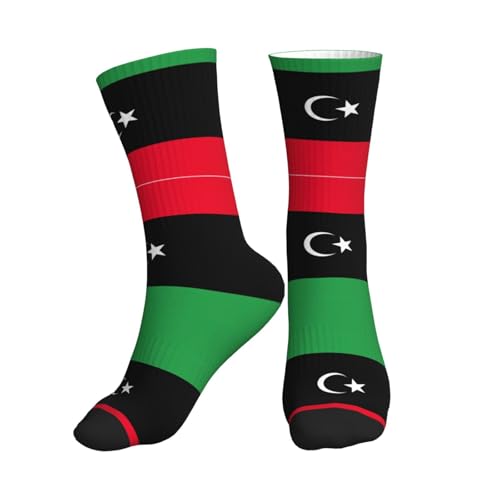 LGHDFYO Chaussettes de sport avec drapeau de la Libye, chaussettes de sport pour course à pied, chaussettes respirantes pour hommes et femmes, 1 noir, taille unique, 1 noir, taille unique