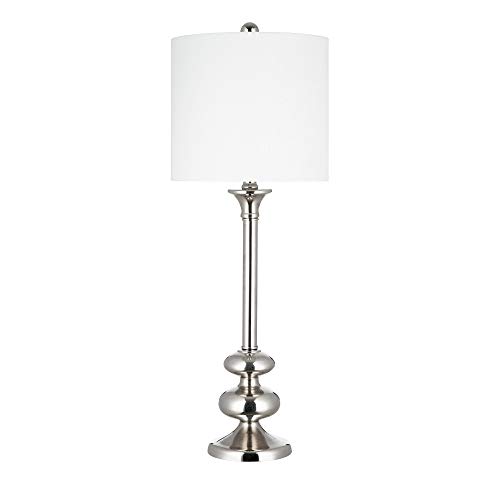 Review Discount Amazon Brand – Ravenna Home Traditional Tall Metal Table Lamp with Stacked Oval Accents, LED Bulb Included, 28.25"H, Polished Nickel