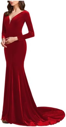 Velvet Formal Dresses for Women Long Sleeve Prom Dresses Floor Le...