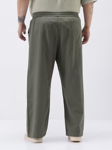 Image of Urbano Plus Men's Loose Fit Solid Linen Blend Trousers Non-Stretchable