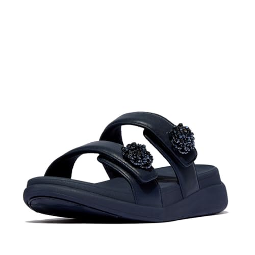 Image of FitFlop womens F-mode Go Beadie-button Adj. Flatform 2-bar Slides