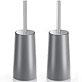 Toilet Brush and Holder, 2 Pack Toilet Brush with 304 Stainless Steel Long Handle, Toilet Bowl Brush for Bathroom Toilet-Ergonomic, Elegant,Durable (Grey)