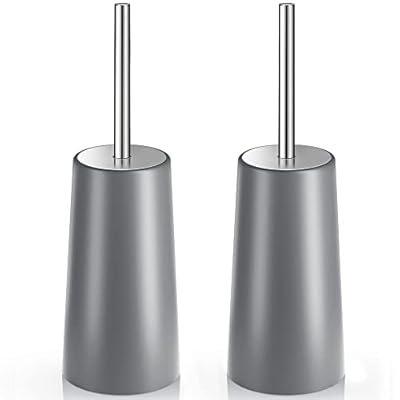 Toilet Brush and Holder, 2 Pack Toilet Brush with 304 Stainless Steel Long Handle, Toilet Bowl Brush for Bathroom Toilet-Ergonomic, Elegant,Durable (Grey)
