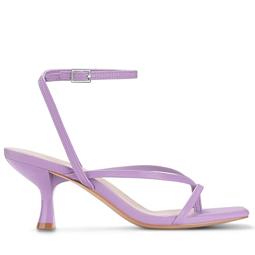 Image of Women's Kitten Heel Strappy Open Square Toe Thong Ankle Strap Heels for Wedding