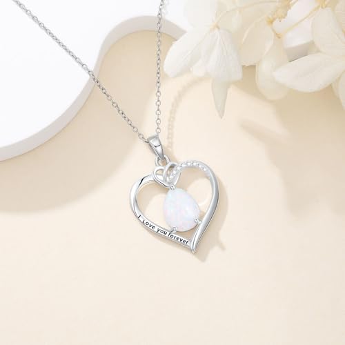 925 Sterling Silver Heart Opal with Genuine Diamond Necklace for Women Dainty October Birthstone Pendant Necklace Birthday Christmas Jewelry Gift for Mother Wife3