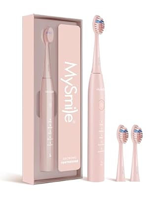 MySmile DY156 Electric Toothbrush for Adults, Rechargeable Sonic Battery Toothbrush Portable with 3 Brush Heads, 2 Mins 5 Modes Smart Timer, 45000VPM, One Charge for 60 Days - Pink