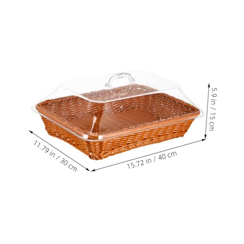 Cesta de ratán tejida a mano rectangular con tapa artesanal marrón 3