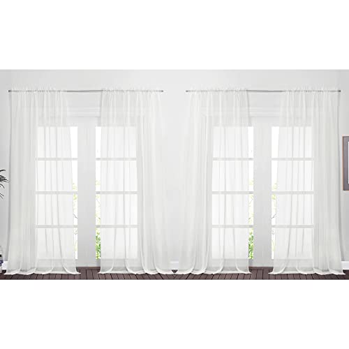 NICETOWN Voile Sheer Window Curtains for Bedroom, Rod Pocket Elegant Airy Sheer Curtains Sweep the Floor for Living Room, W60 x L95, 4 Panels, Ivory