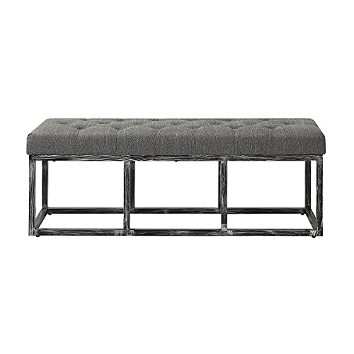 24Kf Upholstered Tufted Long Bench With Metal Frame Leg, Linen Bench Ottoman With Padded Seat-Granite #TOP2