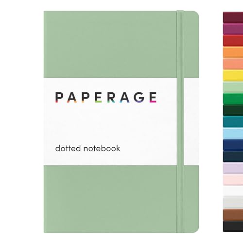 Image of PAPERAGE Dotted Journal Notebook, (Sage Green), 160 Pages, Medium 5.6 in x 8 in - 100 GSM Thick Paper - Hardcover Journaling Notebook for Work, School & Bullet Journaling