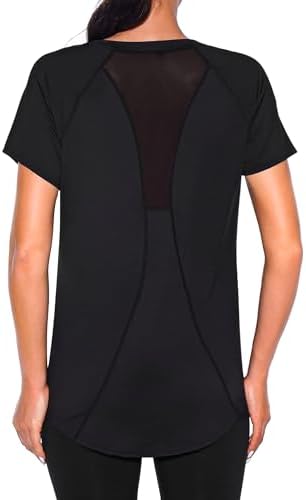 Wayleb UV Sportshirt Damen Kurzarm V-Ausschnitt Sommer T-Shirts Mesh Rücken | Leicht, Atmungsaktiv, Schnelltrocknend, Mesh-Rückseite, Lockere Passform, Sommer, Laufen, Fitness, Yog