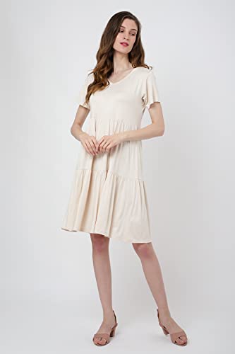 Image of Miss Lavish London Women's V Neck Tiered Summer Dress Casual Short Sleeve Swing T Shirt Mini Dresses