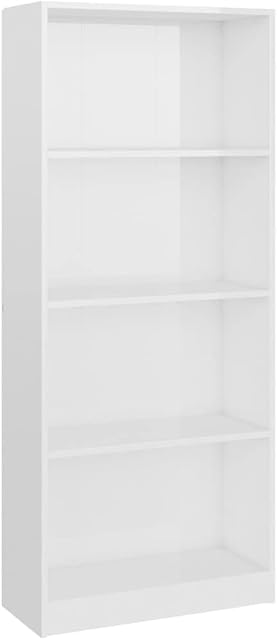 vidaXL 4-Tier Book Cabinet Display Bookshelf Case Storage Book Cabinet Storage Rack Organiser Bookcase High Gloss White Engineered Wood