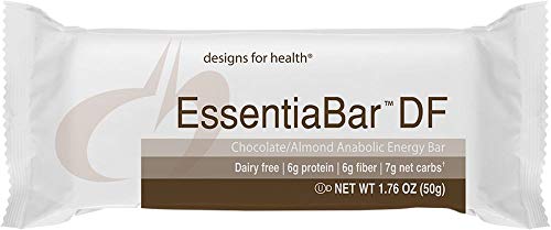 Designs for Health EssentiaBar DF - Chocolate/Almond Vegan-Friendly Rice Protein Bars with 7 Net Carbs + 6g Protein with No Artificial Sweeteners (18 Bars)