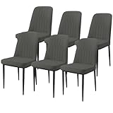 Durrafy Dining Chairs Set of 6 - Grey Upholstered High Back Kitchen chair with Non-Slip Metal Legs, Easy to Clean Home Chairs for Dining Room Living Room Bedroom Kitchen Lounge