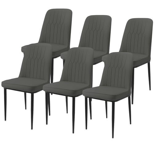 Durrafy Dining Chairs Set of 6 - Grey Upholstered High Back Kitchen chair with Non-Slip Metal Legs, Easy to Clean Home Chairs for Dining Room Living Room Bedroom Kitchen Lounge
