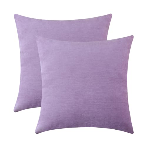 Jeneoo Lavender Chenille Throw Pillow Covers, Soft Comfortable Square Cushion Cases for Sofa Living Room Home Decor, Set of 2, 18×18 Inch