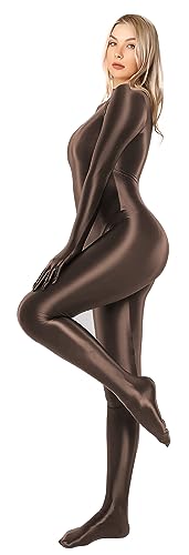 SOFSOT 130D Glänzender Ganzkörper-Frauen-einteiliger Badeanzug Glänzender Einteiler-Reißverschluss