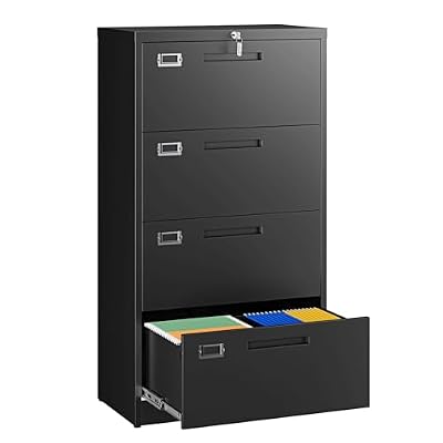 Letaya 4 Drawer File Cabinets with Lock,Metal Lateral Filing Storage Cabinet Printer Stand,Black Steel Home Office Cabinet for Hanging Files Letter/Legal/A4 Size (Black, H51.73×W28.35×D15.74)