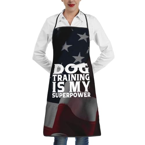 nopicsn Dog Training is My Superpower Apron for cooking with Pockets Women Men Kitchen Chef Funny Aprons