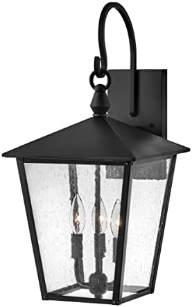 Hinkley Huntersfield Large Wall Mount Outdoor Lantern, Aluminum, Clear Seedy Glass, Traditional European Style, Black Finish