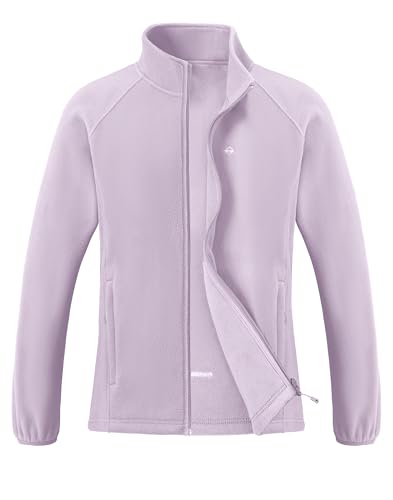 Pioneer Camp Damen Fleecejacke Leichte Fleece Jacket Reißverschluss Stehkragen Winter Warme Jacke Antistatische Sweatjacke mit Taschen Rosa Grau L