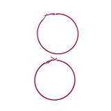 VALICLUD Pendientes Circulares Metálicos Sencillos Color Rosa Fucsia, Ligeros y Grandes, Para Mujer y Niña, Uso Diario y Obsequio, Diámetro Aprox 6 Cm