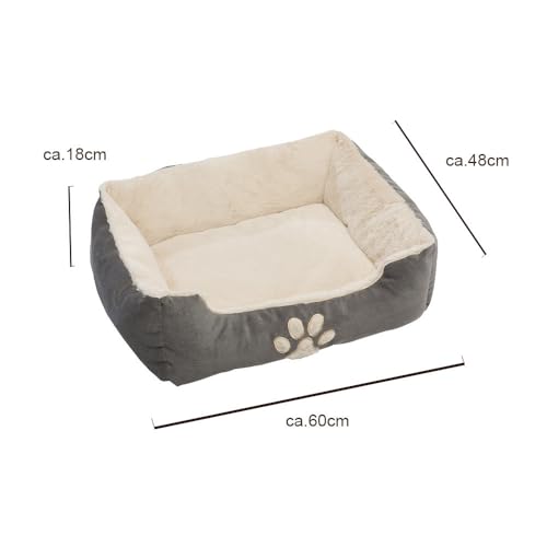 Petnic - Hundebett ca. 60x48x18 cm - Grau - Plüsch flauschig mit Rand weich für kleine bis mittelgroße Hunde Katzenbett Beige Hundekissen Haustierbett eckig ca. 60x50 cm