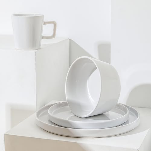 Stone Lain Celina Modern Stoneware 16-Piece Dinnerware Set, Plates and Bowls Set, White Glossy, Dish Set Service For 4 - Thumbnail 7