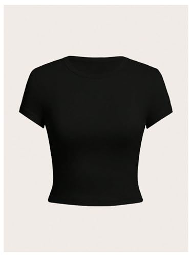 Image of OYOANGLE Girl's 4Pcs Crop Tops Short Sleeve Crew Neck T Shirt Summer Cropped Top Casual Basic Tee Top