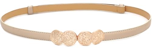Women Skinny Belts Thin PU Leather Waist Belt for Dresses Jeans with Gold Buckle