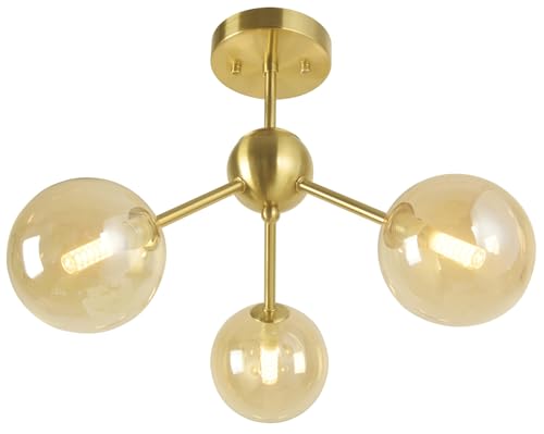 Plafonnier verre ambre mid centre moderne semi-encastré style industriel farm