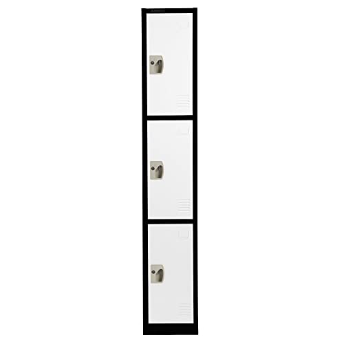 Adiroffice Large School Locker With 3 Doors 3 Hooks Storage Locker - Metal Storage Locker Cabinet Ideal For School, Garage, Office Lockers - (3 Door, Black Body/White Door) #TOP18