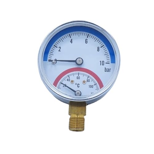 Manómetro de presión y temperatura integrado de 16KG y 120°C para sistemas de calefacción por agua