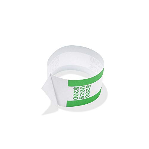 Currency Straps – Bill Wrappers, Money Bands to Organize Bills, ABA Standard Colors, Self-Adhesive, 7.5 x 1.15 Inches ($200 / Green)
