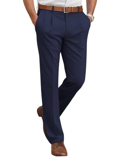 Men's Classic Fit Dress Pants Straight Leg Spring Summer Casual Suit Pants Pleat Front Plain Work Business Trousers Slacks