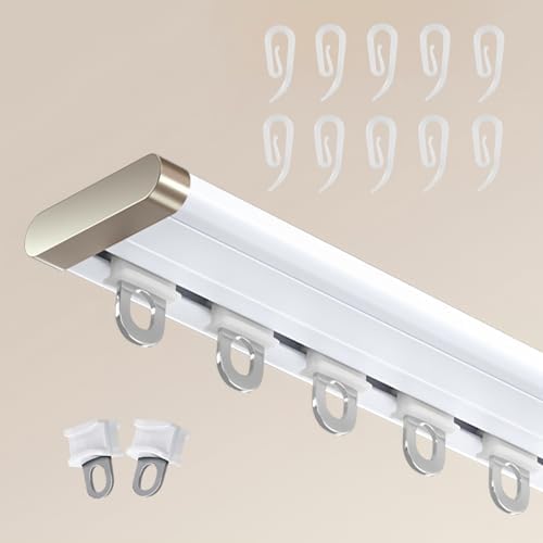 Silent Ceiling Curtain Track for Bay Windows, 13.8ft Drapery Rail with Smooth Rollers & Hooks, Perfect for Living Room, Bedroom, Room Divider, Easy Installation