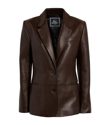 Brown 2-Button Lambskin Leather Blazer Women - Casual Coat Long Sleeves Suit Style Leather Jacket Women