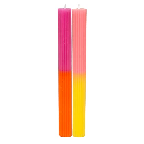 Talking Tables Ombre Tapered Dinner Candles Unscented Neon Pink and Yellow 2 Pack, Sunset, 25 cm