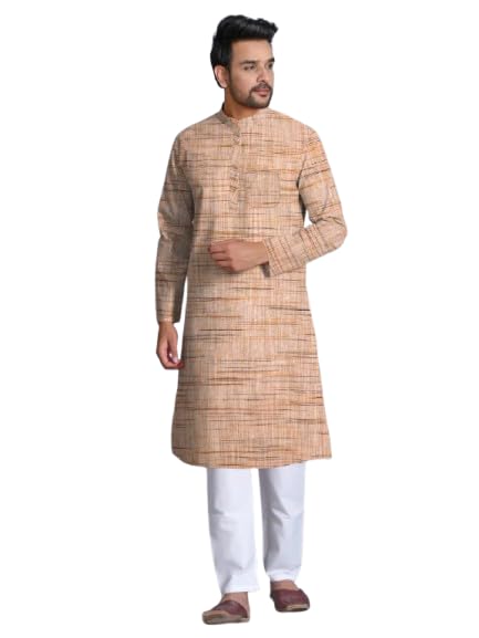 Image of Men's South Cotton Textured Ethnic Kurta Regular Fit Traditional Casual Wear